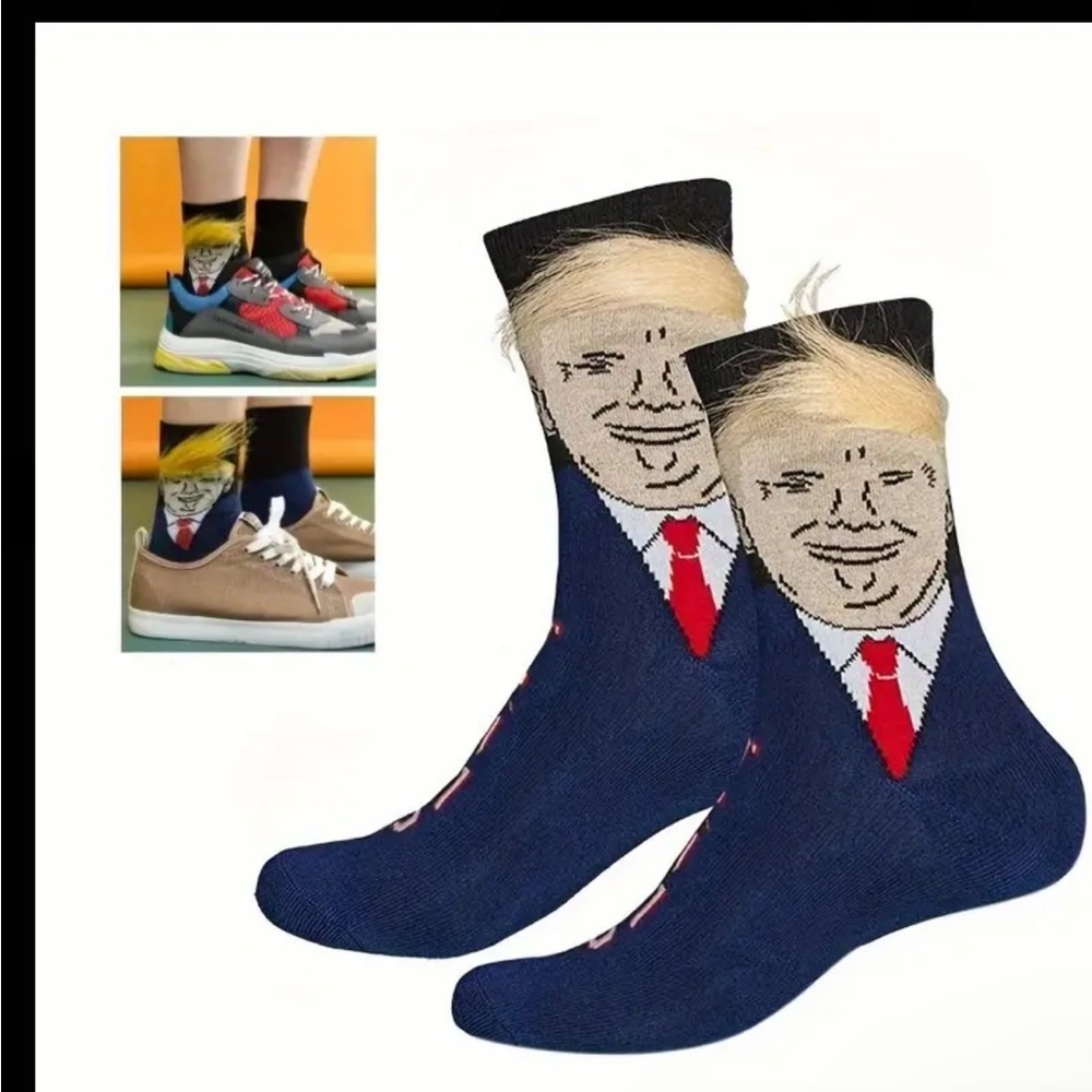 1 pairs  Cartoon Pattern Trump Crew Socks, Breathable Cotton Blend Comfy